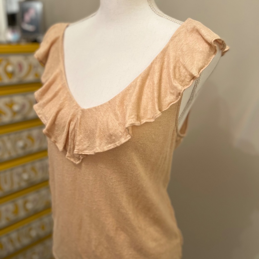 Lilly Pulitzer Gold Linen Ruffle Tank Large - Picture 4 of 10